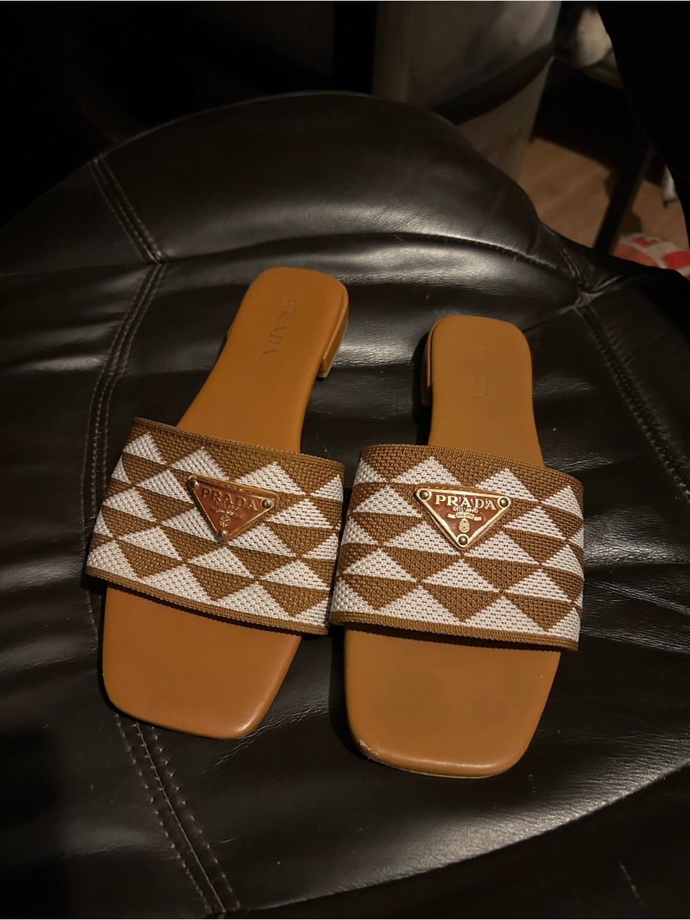 Prada Tan & White Slides (41) - Picture 2 of 5